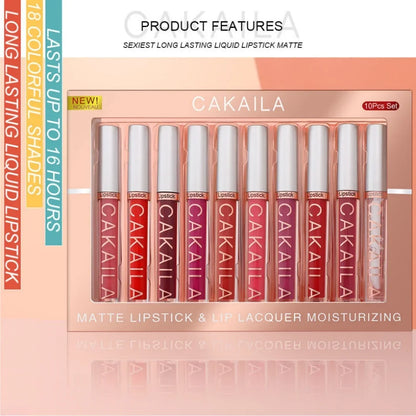 CAKAILA 10pcs Set Nude Lip Gloss Set Matte Velvet Lipsticks with Lip Oil Waterproof Liquid Lipstick Women Moisturizing Lip Tint