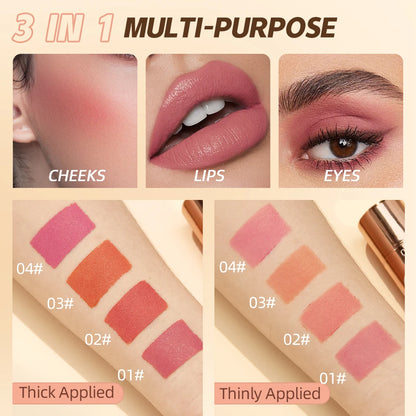 QIBEST Multifunctional Makeup Stick 3 IN 1 Lipstick Blush For Face Lightweight Lip Tint Natural Blush Cream Lasting Cosmetics