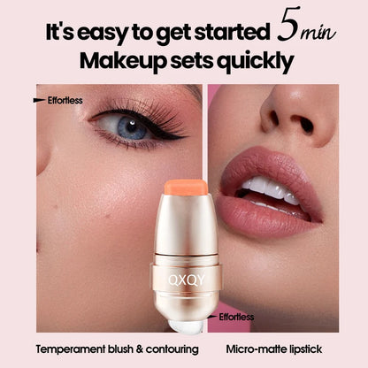 Silky Multi-Use Lip & Cheek Stick - Long-Lasting Cream Blush and Lip Balm for Effortless Makeup - Pink Energetic Blush for Face