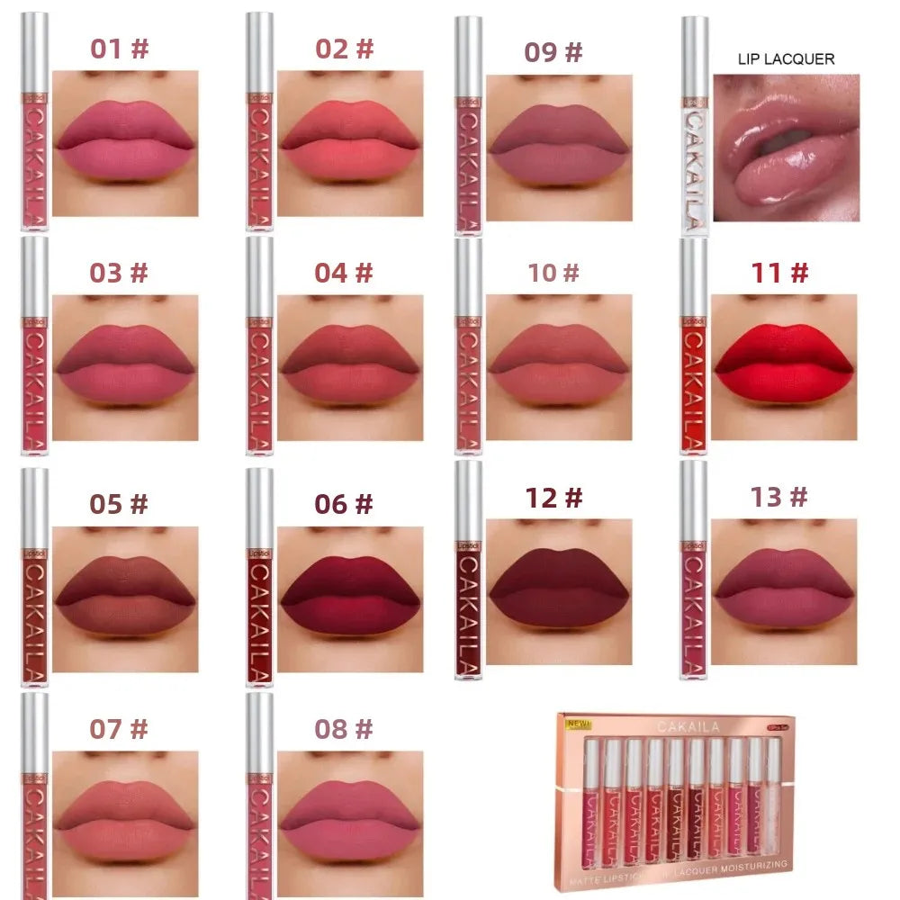 CAKAILA 10pcs Set Nude Lip Gloss Set Matte Velvet Lipsticks with Lip Oil Waterproof Liquid Lipstick Women Moisturizing Lip Tint