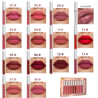 CAKAILA 10pcs Set Nude Lip Gloss Set Matte Velvet Lipsticks with Lip Oil Waterproof Liquid Lipstick Women Moisturizing Lip Tint